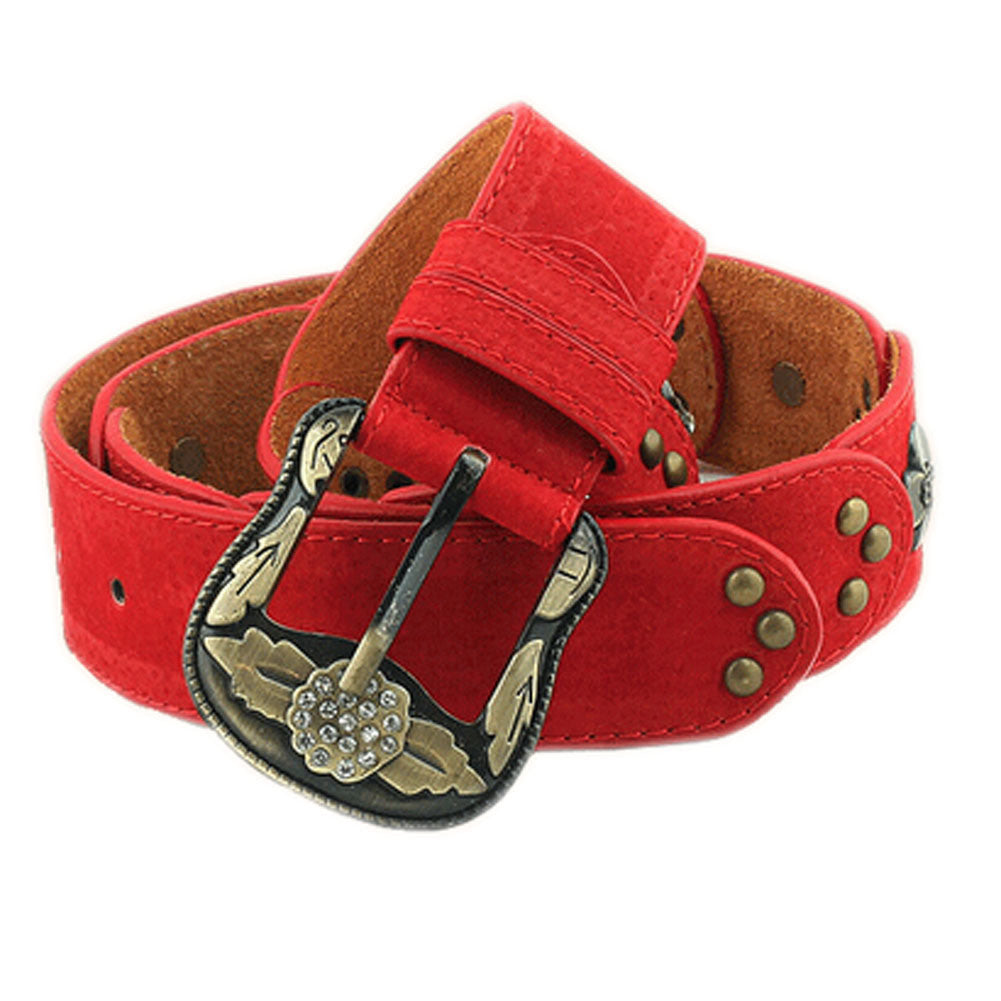 Womens Hot Red Retro Faux Leather Rivets Florals Belts