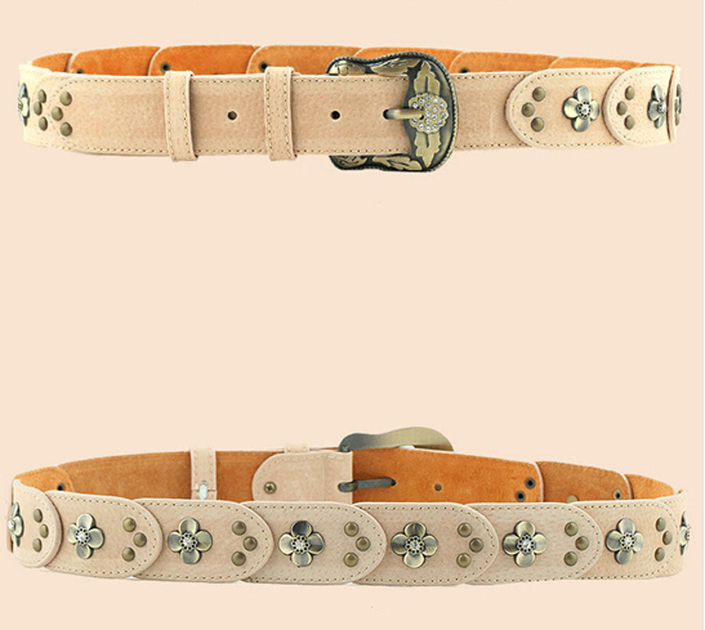 Womens Hot Red Retro Faux Leather Rivets Florals Belts