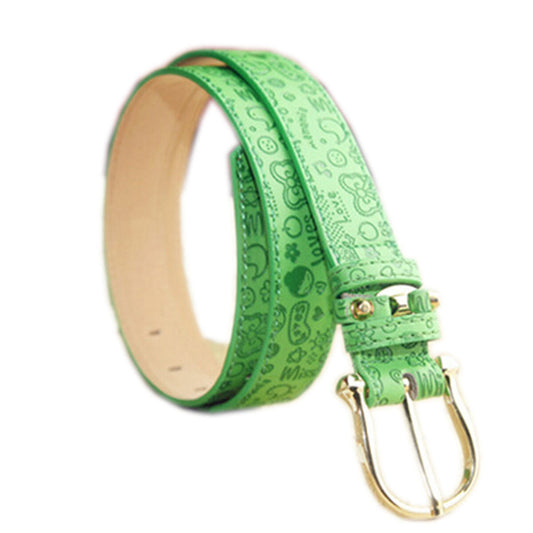 Womens Cute Printed Cartoon Belt for Jeans Dresses; Green