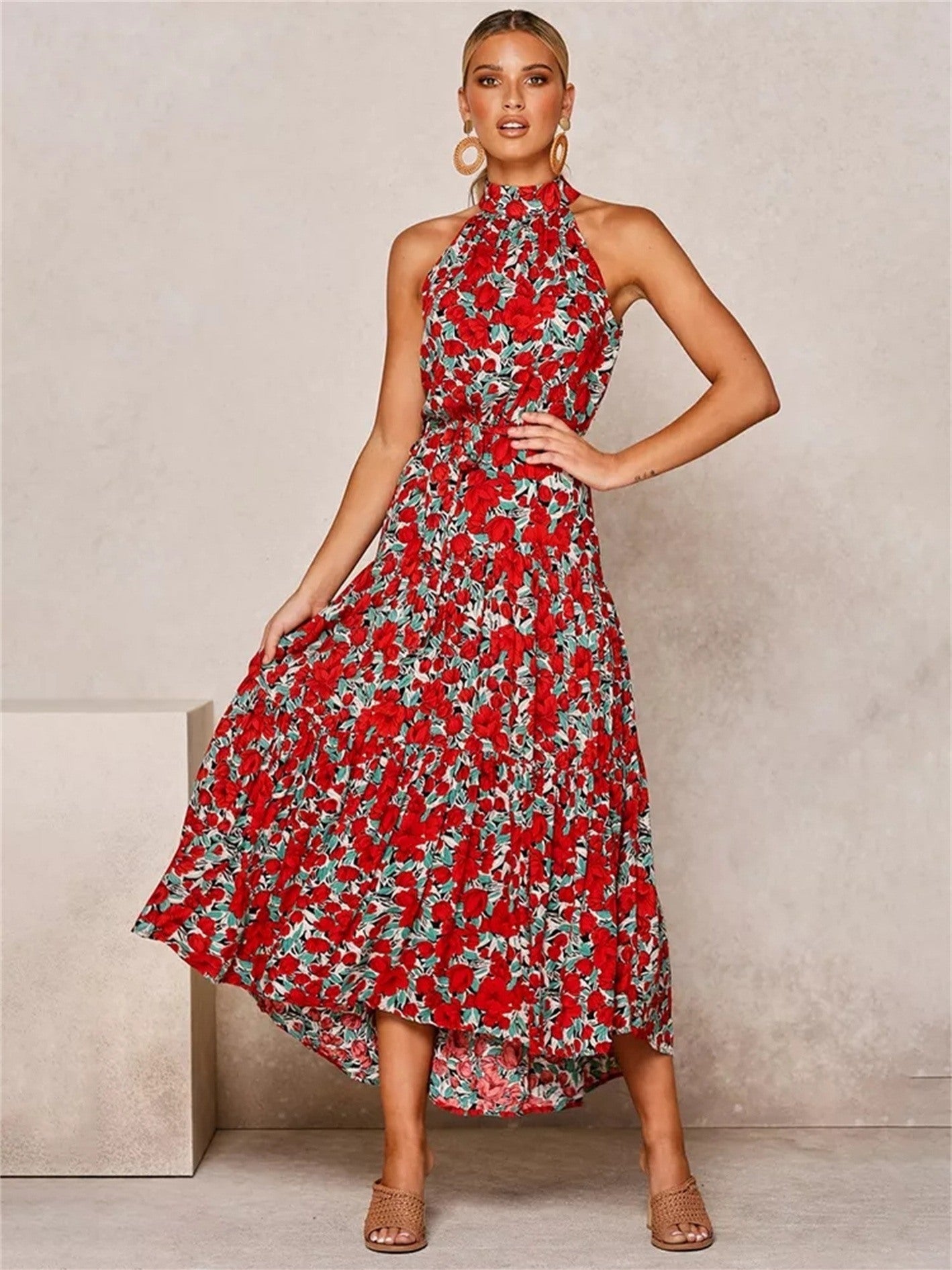 Women's Dreses Halter Strapless Neck Floral Print Summer Vacation Dresses