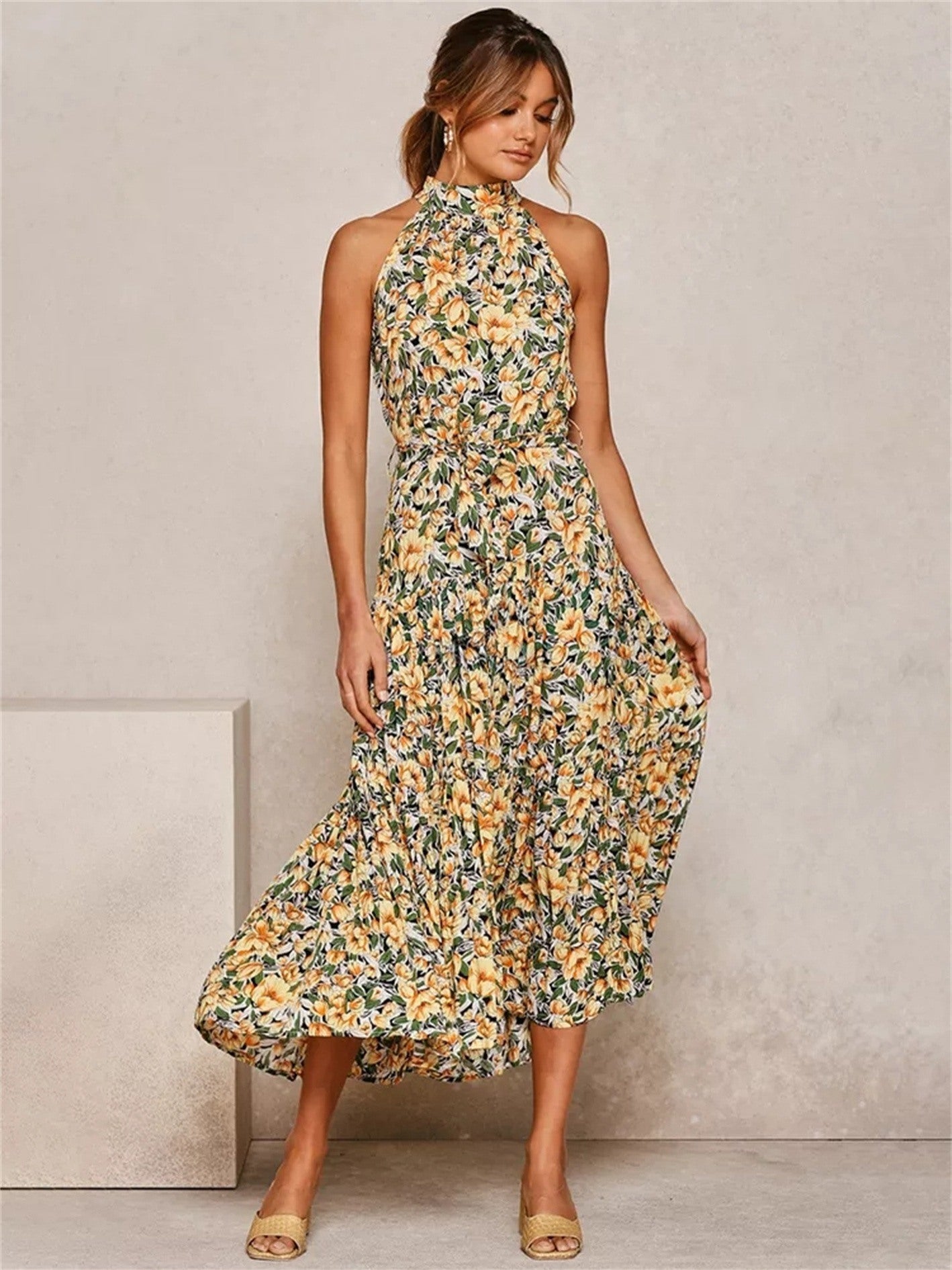 Women's Dreses Halter Strapless Neck Floral Print Summer Vacation Dresses