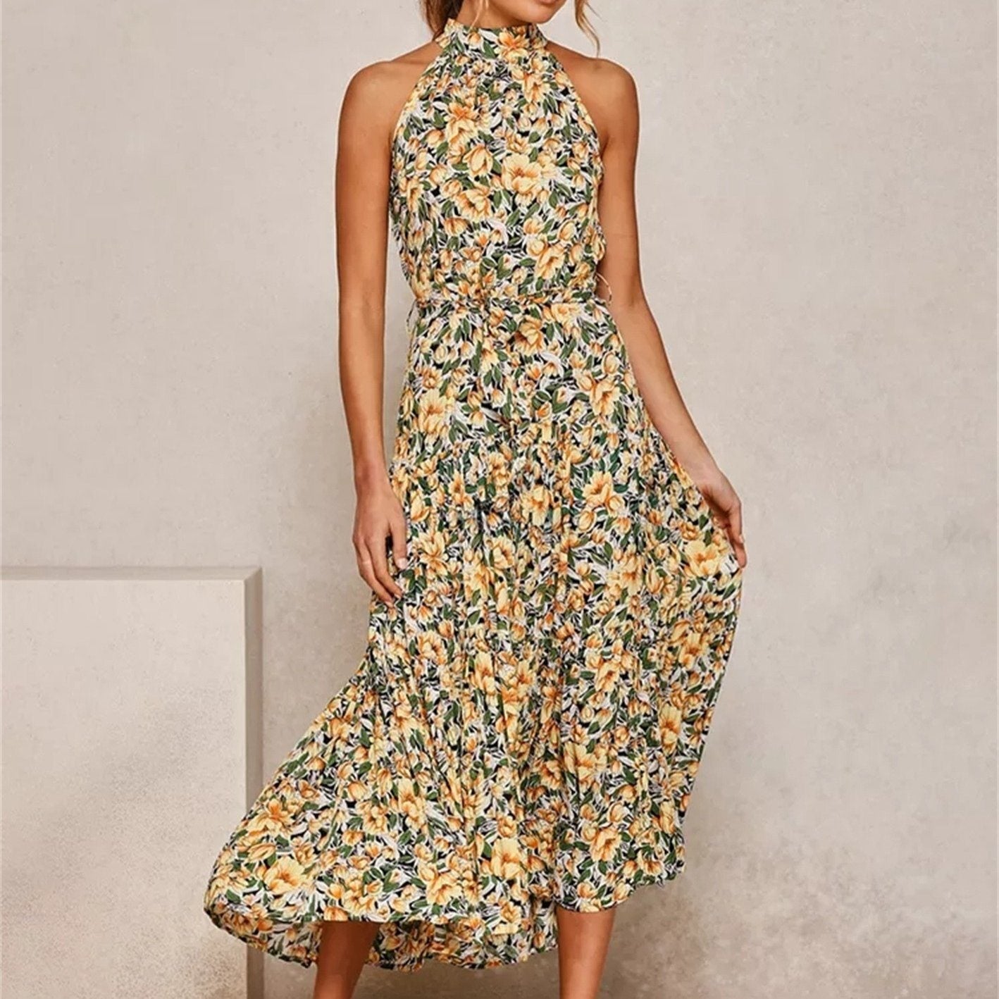 Women's Dreses Halter Strapless Neck Floral Print Summer Vacation Dresses