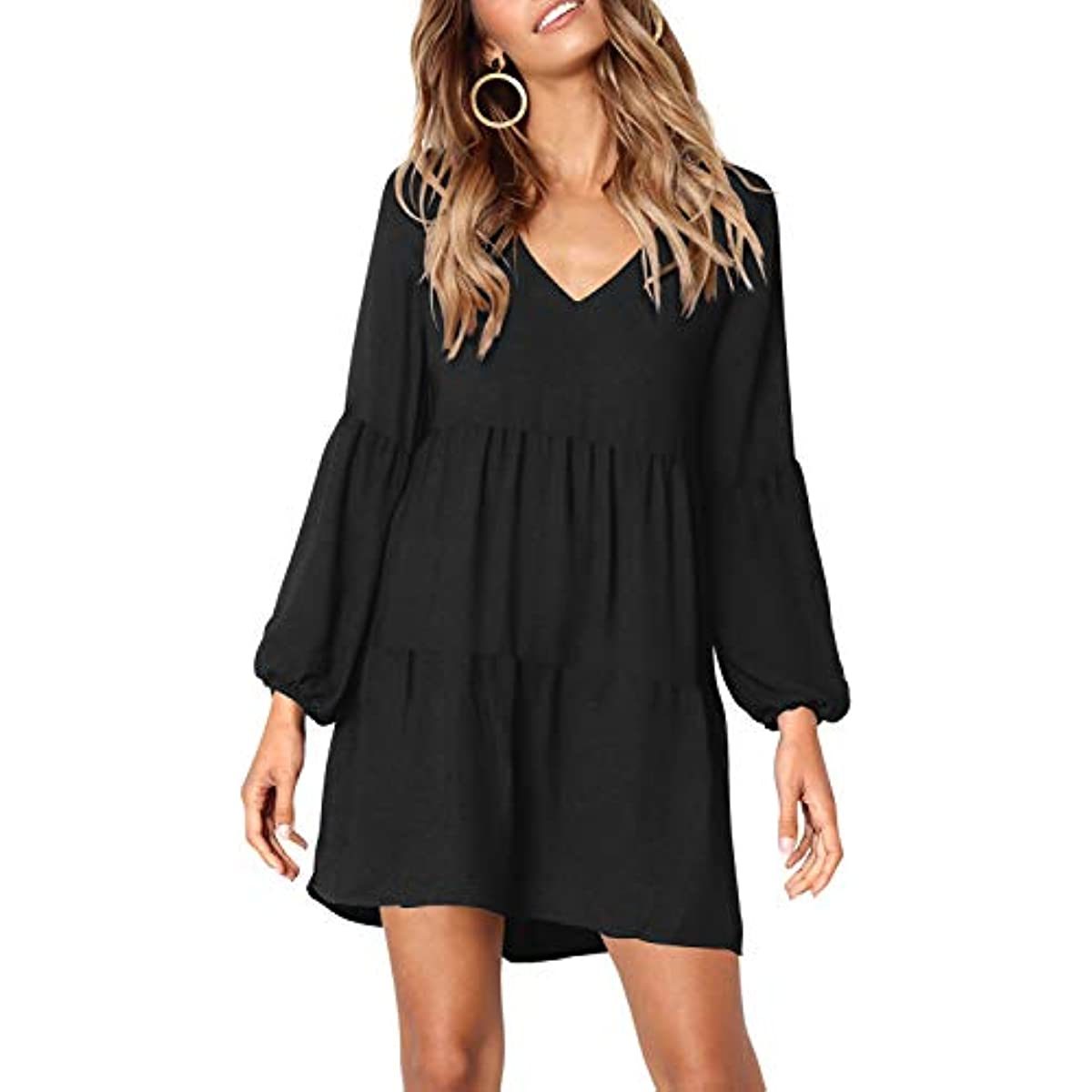 Women Summer Tunic Dress V Neck Casual Loose Flowy Swing Shift Dresses