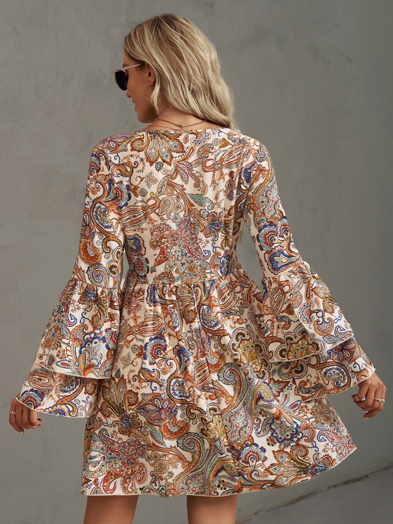 Women's Valentine's Day Gift Dresses Casual Paisley Print Double Flare Sleeve Fashion Summer Loose Bohemian Dresses