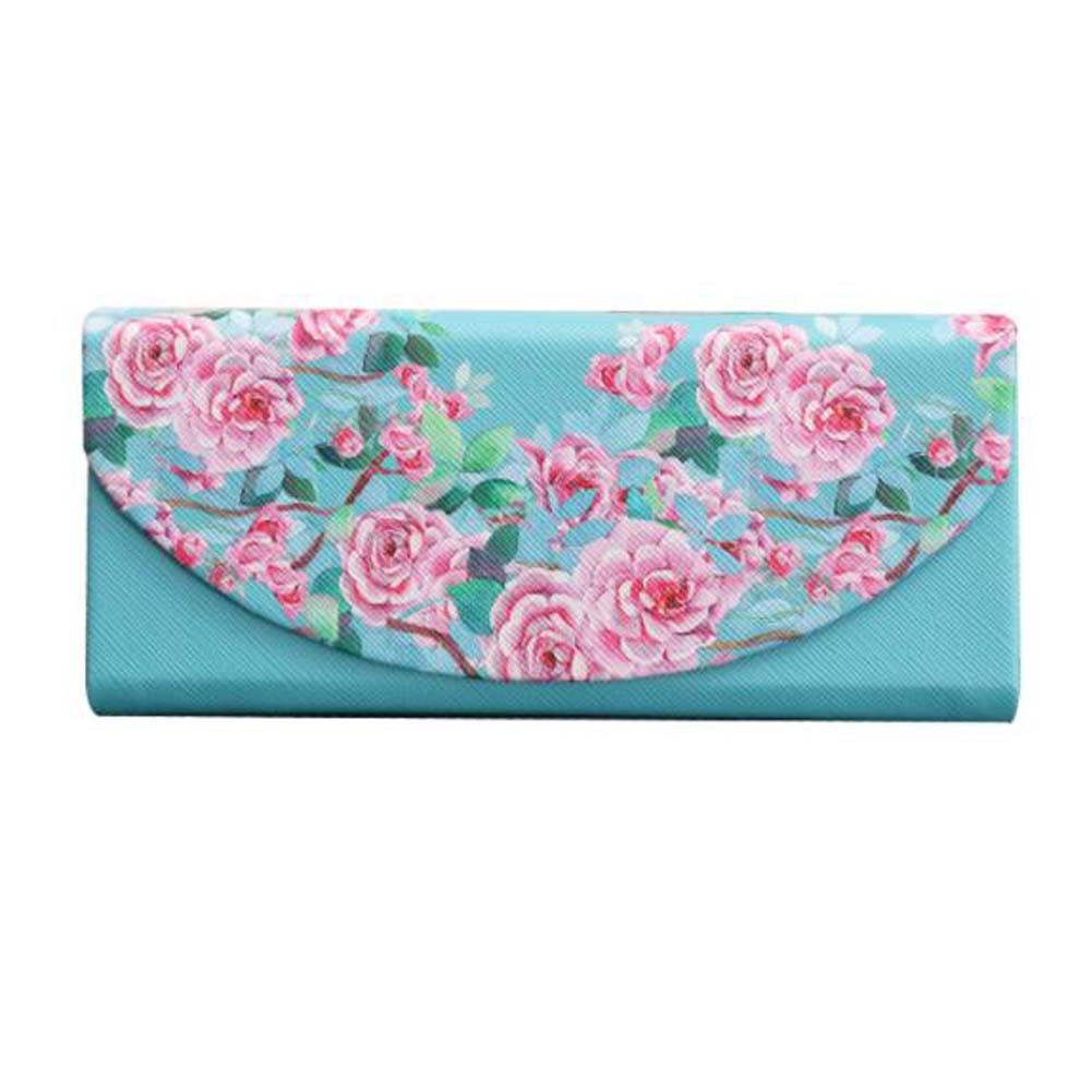 Blue Pink Flower Glasses Case Hard Shell Portable Retro Eyeglass Case Folding Sunglasses Storage Case