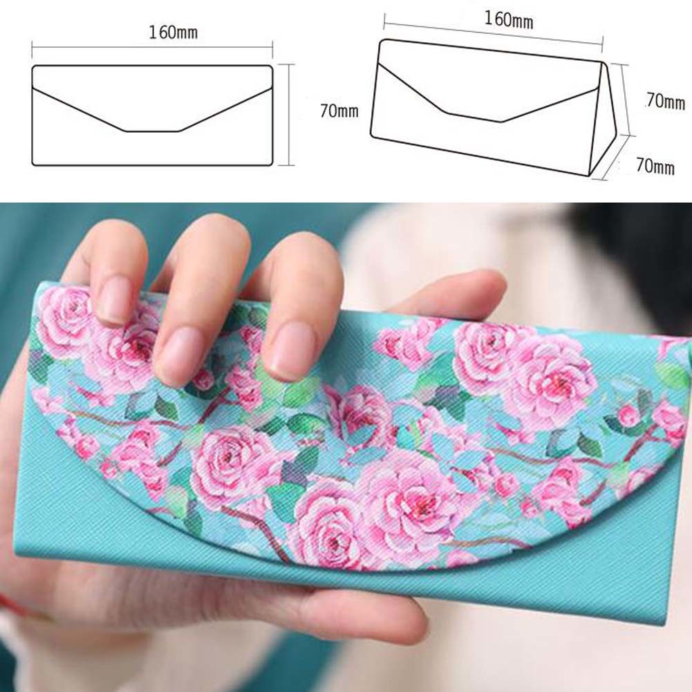 Blue Pink Flower Glasses Case Hard Shell Portable Retro Eyeglass Case Folding Sunglasses Storage Case