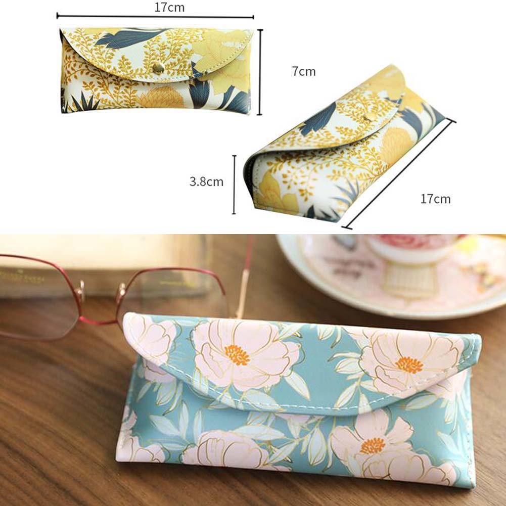 Blue Flower Eyeglass Case Hard Shell Portable Sunglass Case PU Leather Eyeglass Holder Box