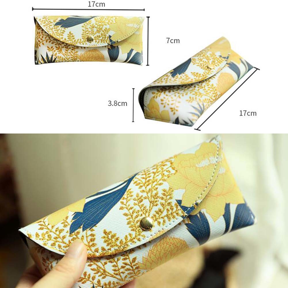 Yellow Flower Eyeglass Case Hard Shell Portable Sunglass Case PU Leather Eyeglass Holder Box