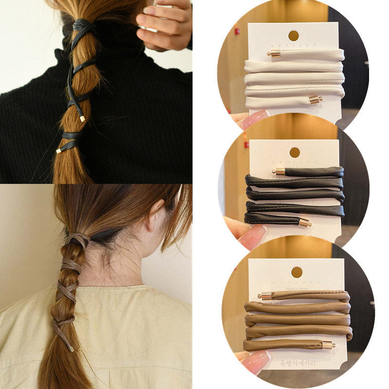 Women Long Leather Ponytail Hold Hair Tie Headband Hair bands For Girls Hair Accessories