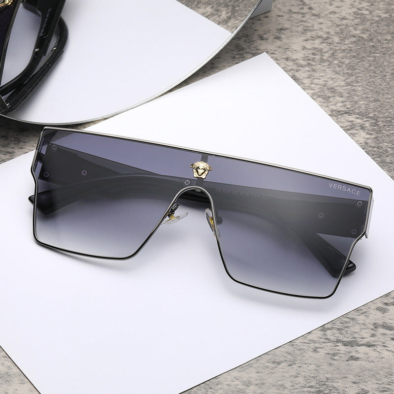 2023 large frame one-piece head sunglasses metal rimless punk sunglasses