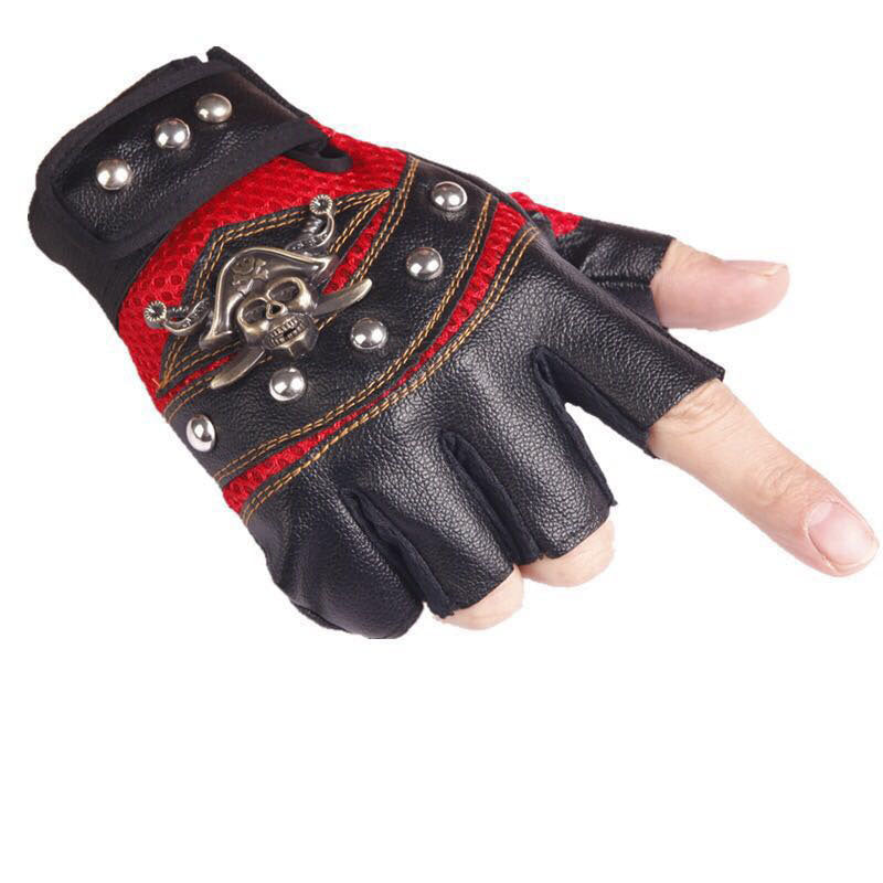 Punk Skulls Rivet PU Leather Gloves Men Women Fashion Hip Hop Anti-slip Half Finger Gloves Summer Cycling Motorcycle Accessories