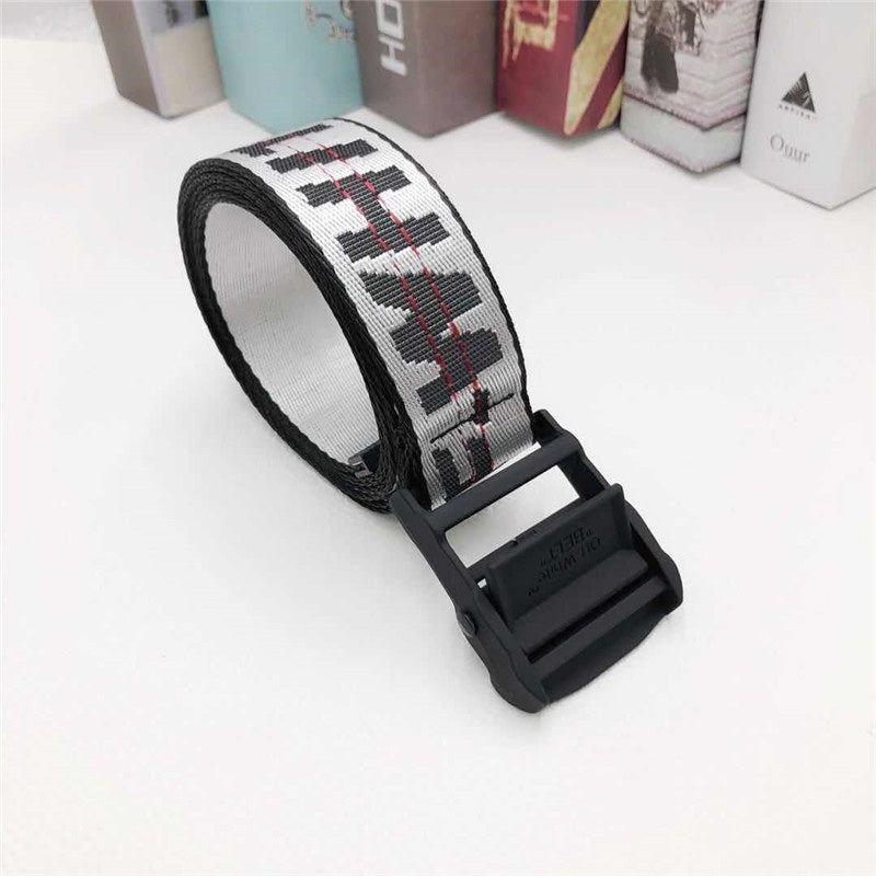 Europe and America offwhite belt female fashion brand ins hip hop industrial style yellow embroidery letter Amazon belt batch