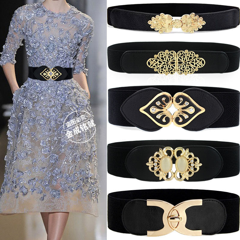 Korean waistband female decoration with skirt elastic waist cover; wide and narrow elastic belt; fashionable new style; quick sale; golden pear drop