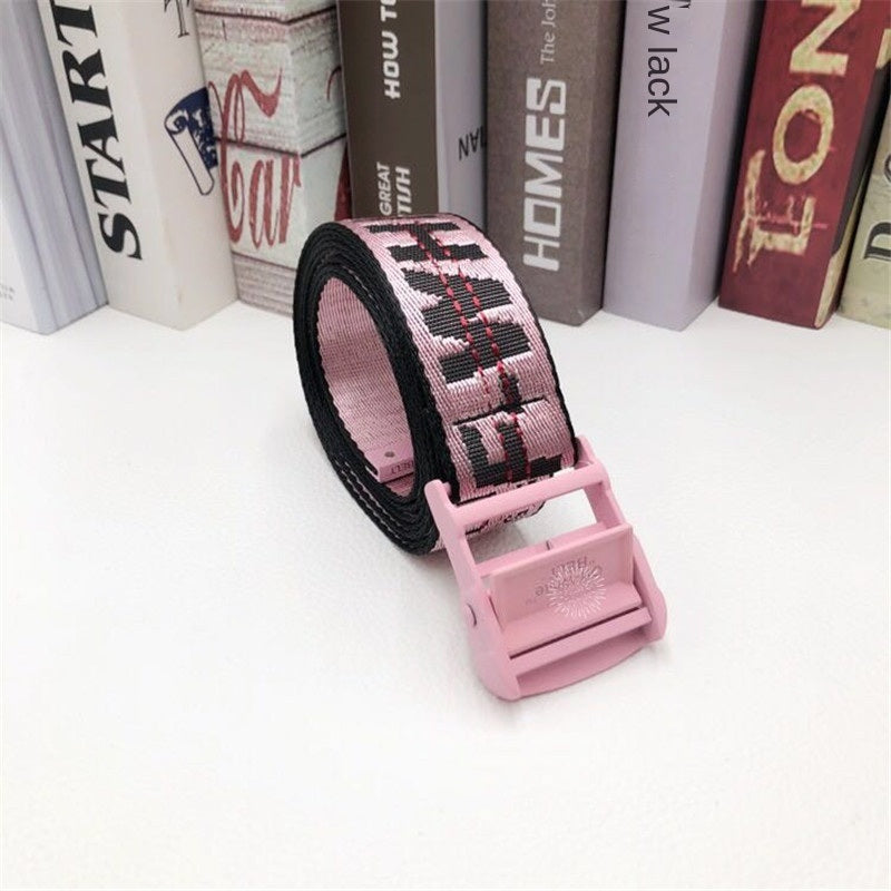 Europe and America offwhite belt female fashion brand ins hip hop industrial style yellow embroidery letter Amazon belt batch