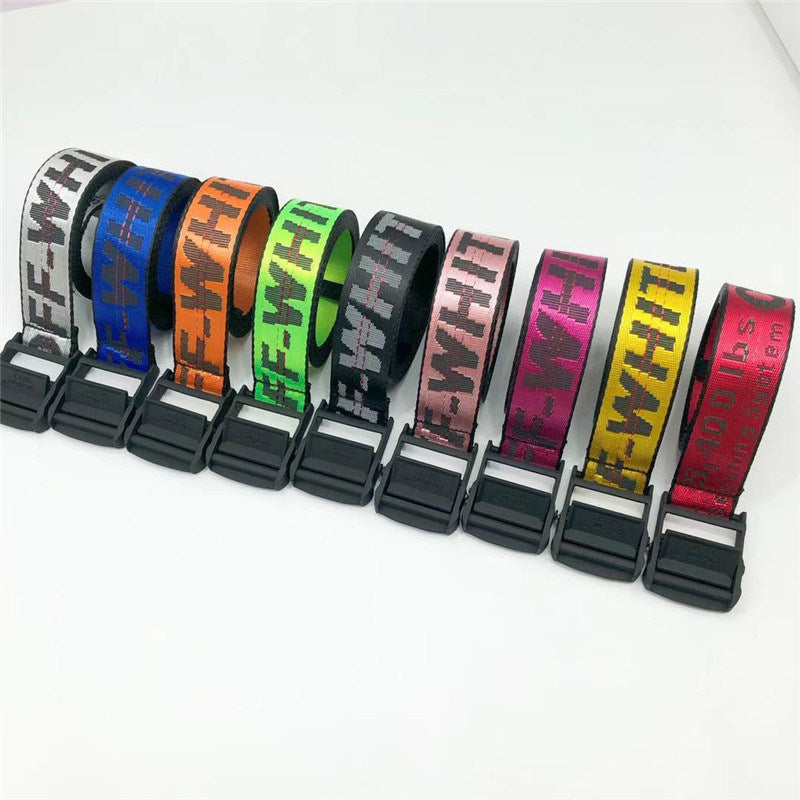 Europe and America offwhite belt female fashion brand ins hip hop industrial style yellow embroidery letter Amazon belt batch