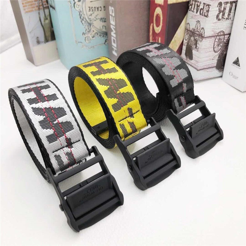 Europe and America offwhite belt female fashion brand ins hip hop industrial style yellow embroidery letter Amazon belt batch