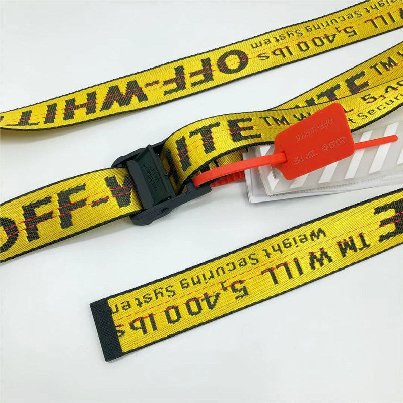 Europe and America offwhite belt female fashion brand ins hip hop industrial style yellow embroidery letter Amazon belt batch