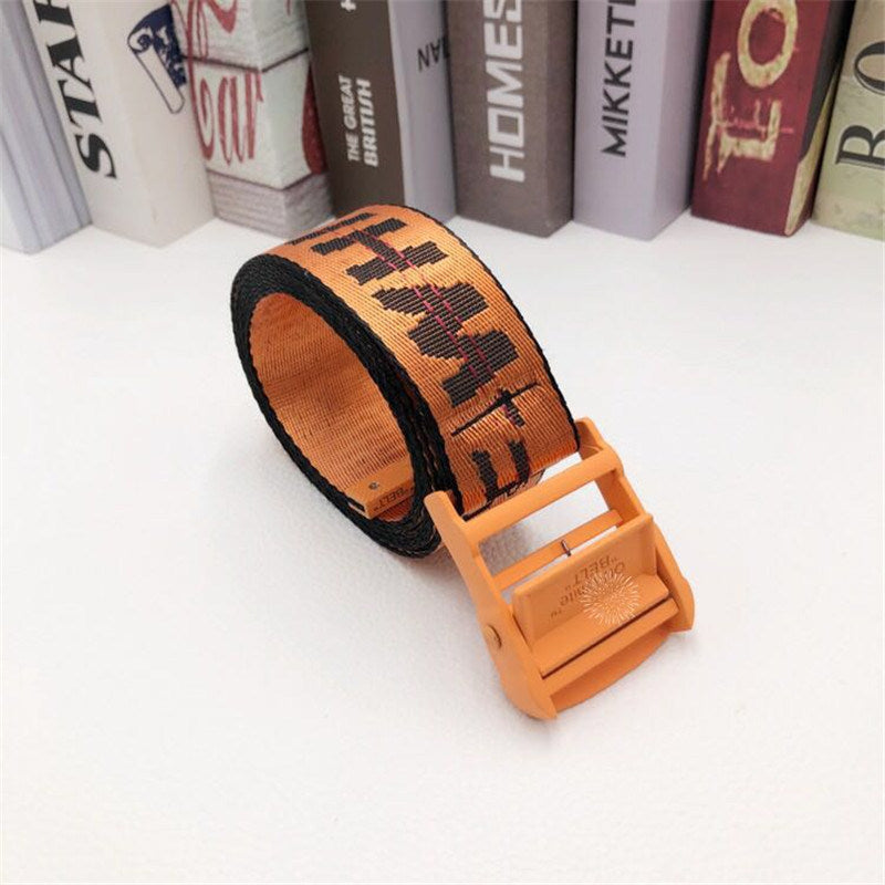 Europe and America offwhite belt female fashion brand ins hip hop industrial style yellow embroidery letter Amazon belt batch