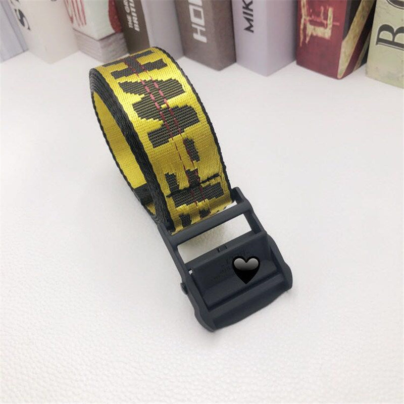 Europe and America offwhite belt female fashion brand ins hip hop industrial style yellow embroidery letter Amazon belt batch