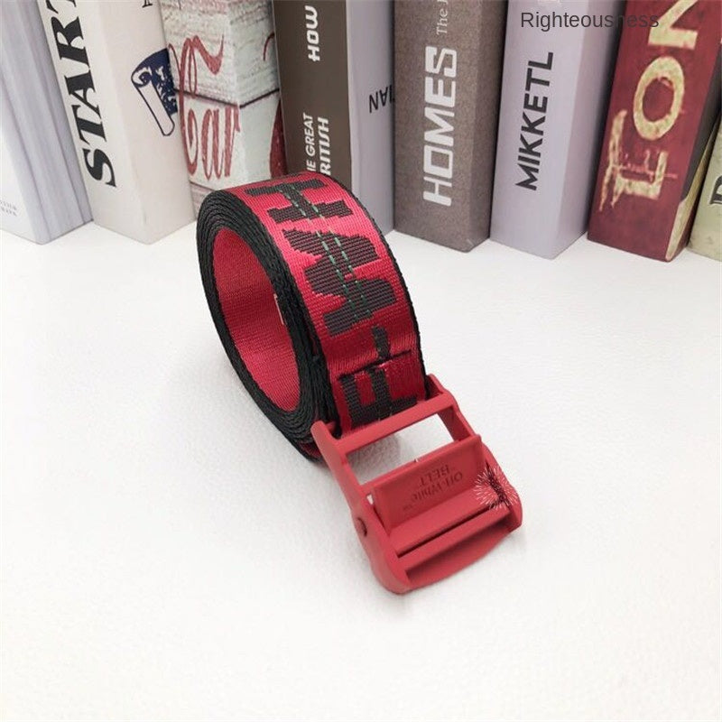 Europe and America offwhite belt female fashion brand ins hip hop industrial style yellow embroidery letter Amazon belt batch