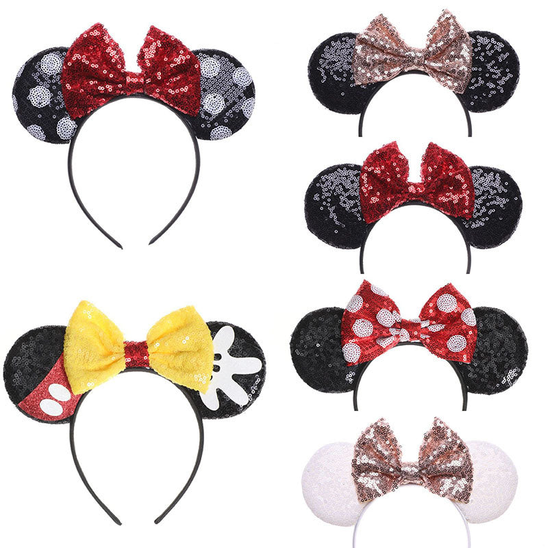 Fashion Mouse Ears Headband Women Festival Hairband Sequins Bow Kids Party Popular Character Girls Hair Accessories