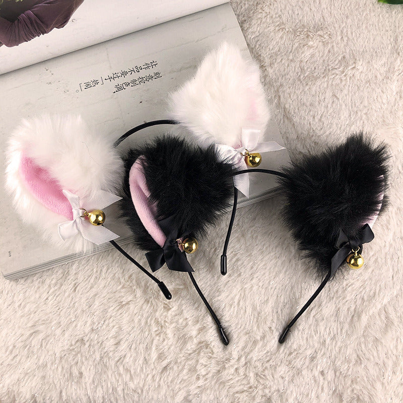 2pcs Cat Ear Bow Headband Necklace Claw Gloves Cosplay Plush Bell Hairband Women Girl Masquerade Party Headwear Hair Accessories