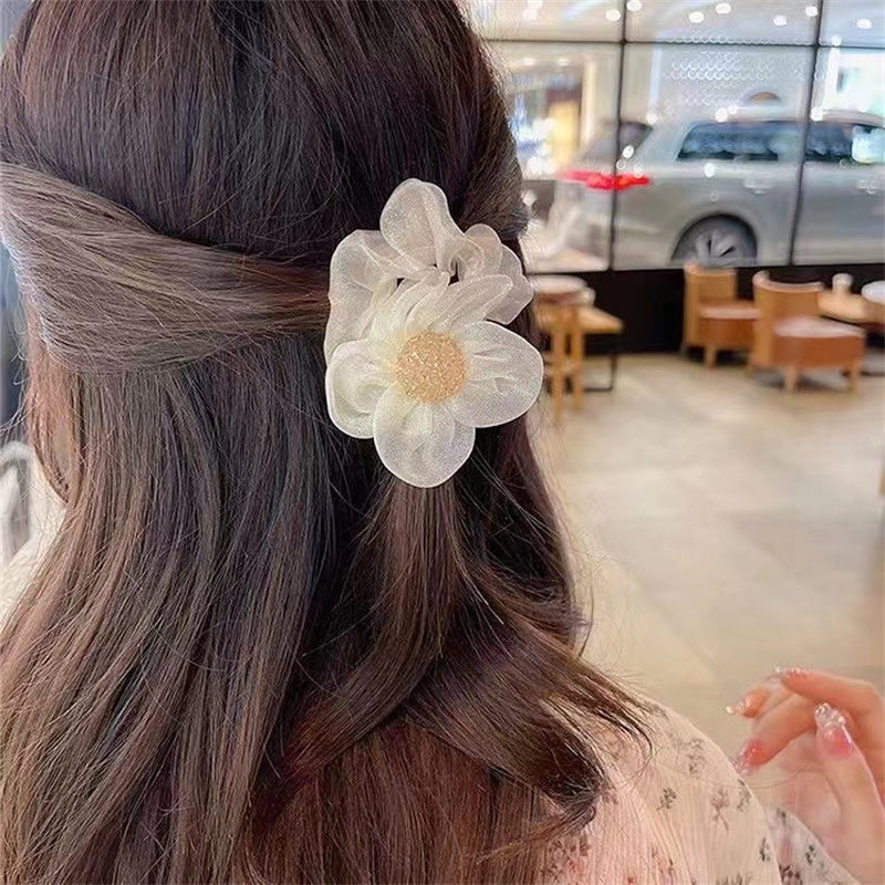 Gauze Sun Flower Large Intestine Hair Ring Hair Rope Women's Ponytail Hair Ring Accessories Rubber Band Headwear Fashion New