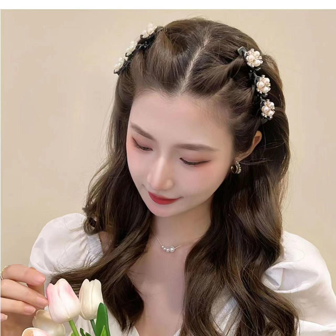 Flower Pearls Braid Hairpins Sweet Hair Decorate Clips Bangs Hold Barrettes Women Elegant Headband Fashion Hair Accessories Set