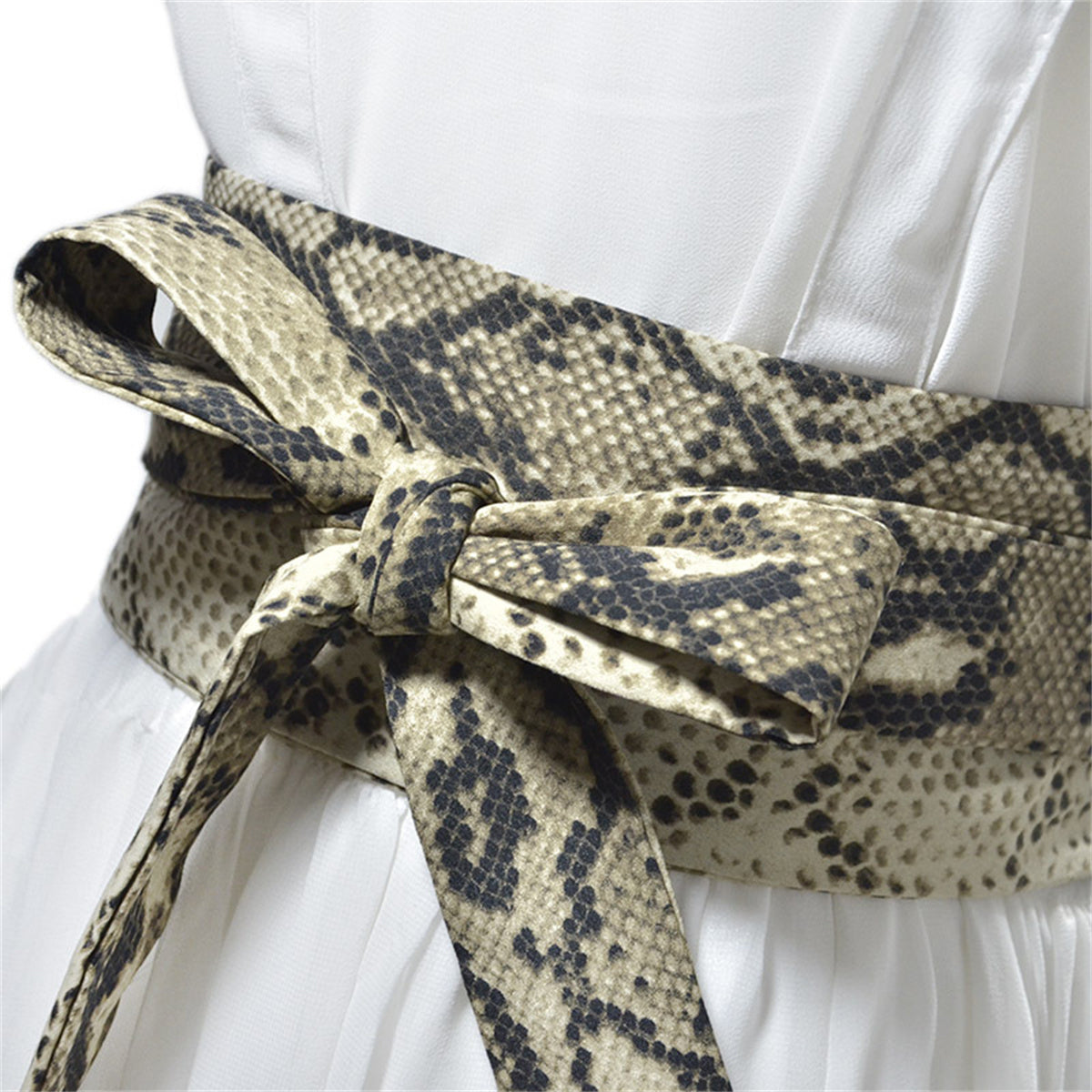 Women's Snake Print Silk Belts Tie Wrap Decorative Wide Belts