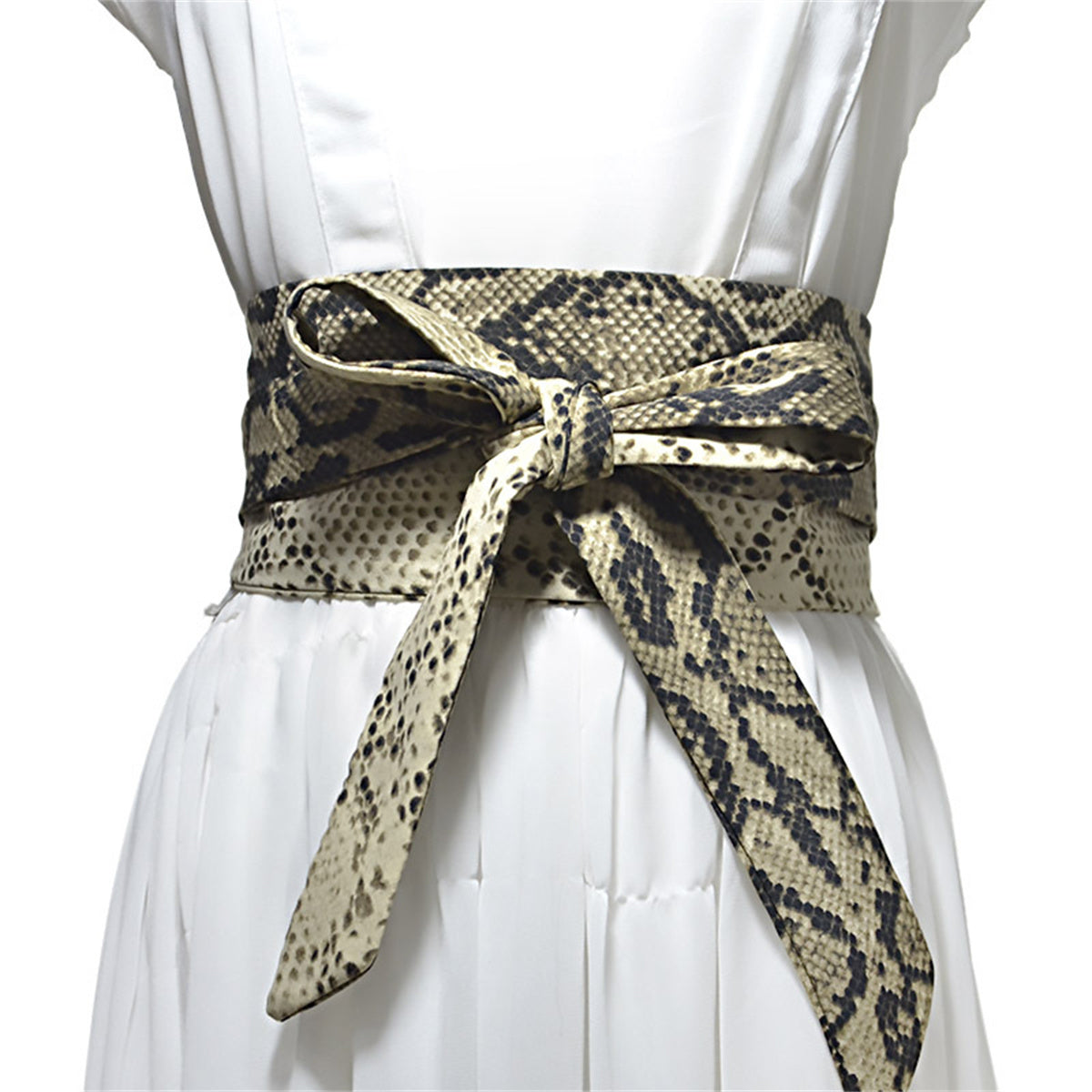 Women's Snake Print Silk Belts Tie Wrap Decorative Wide Belts