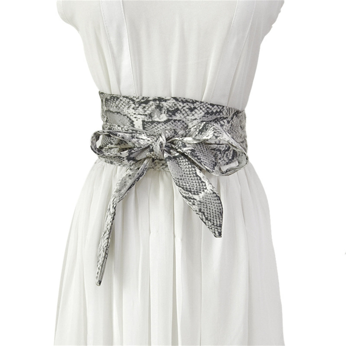 Women's Snake Print Silk Belts Tie Wrap Decorative Wide Belts