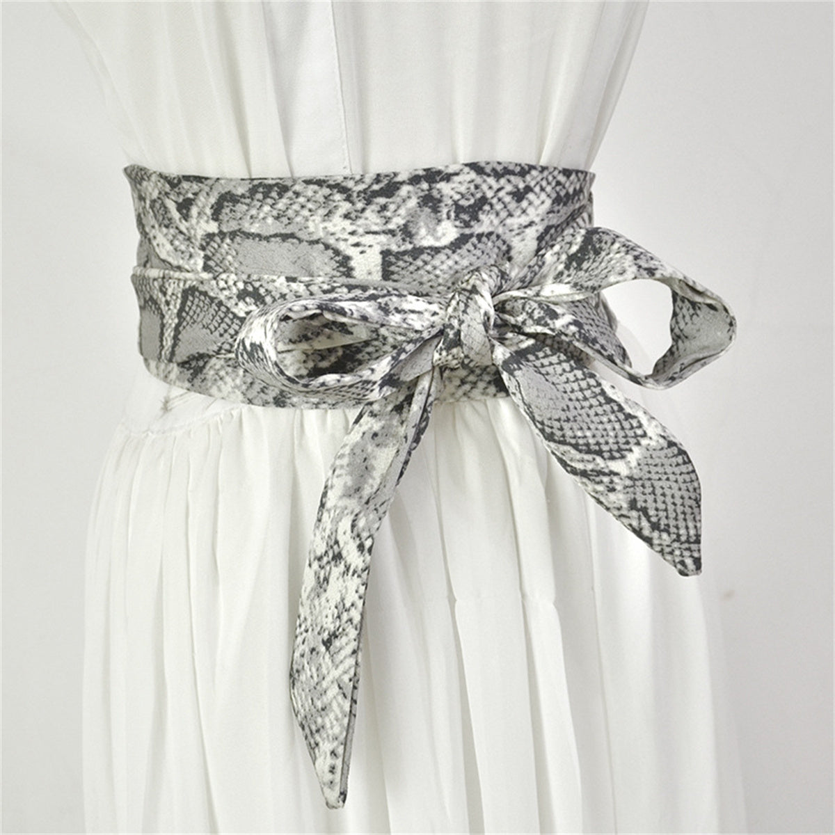 Women's Snake Print Silk Belts Tie Wrap Decorative Wide Belts