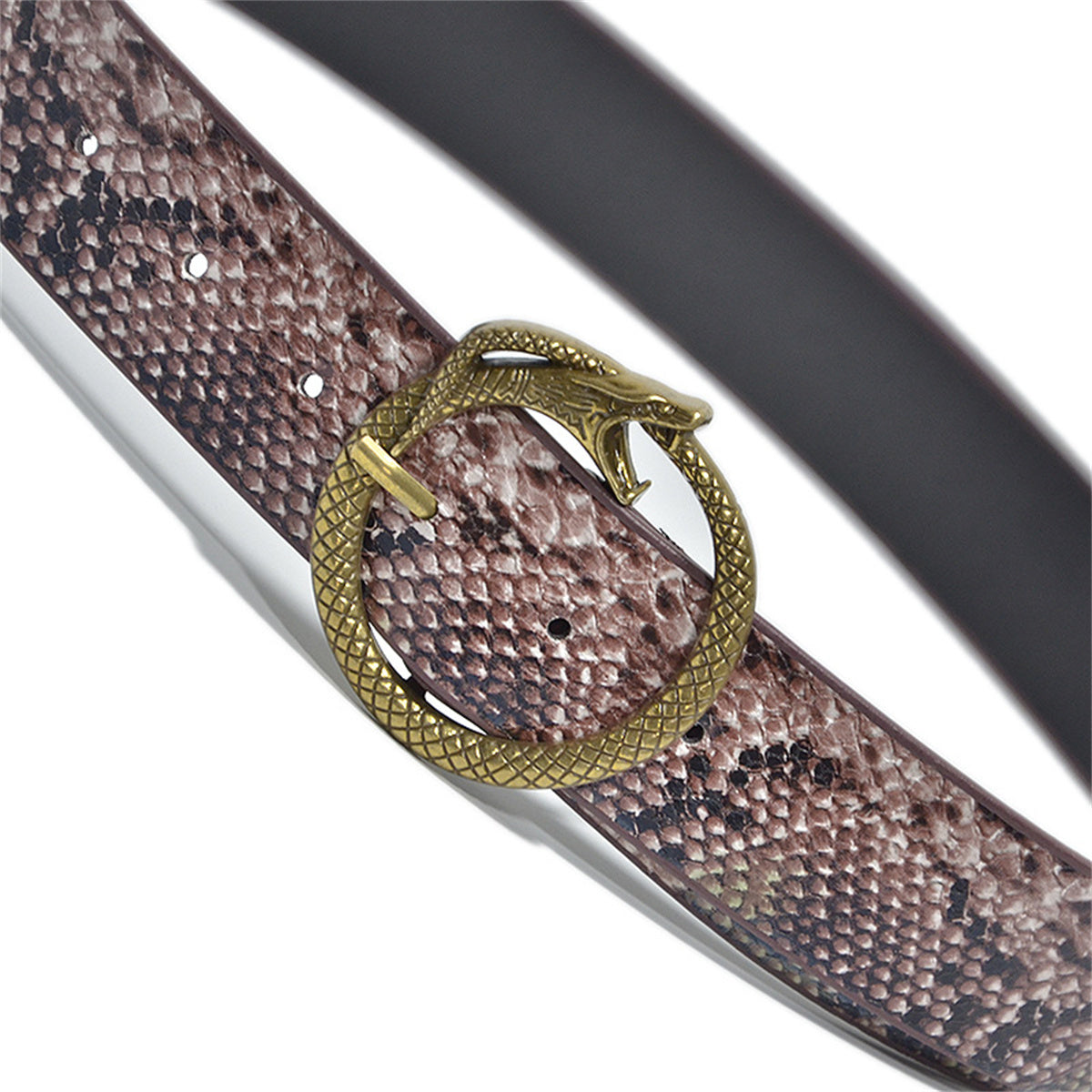 Women Snake Skin Leather Belt Fashion O-Ring Soft Faux Leather Waist Belts