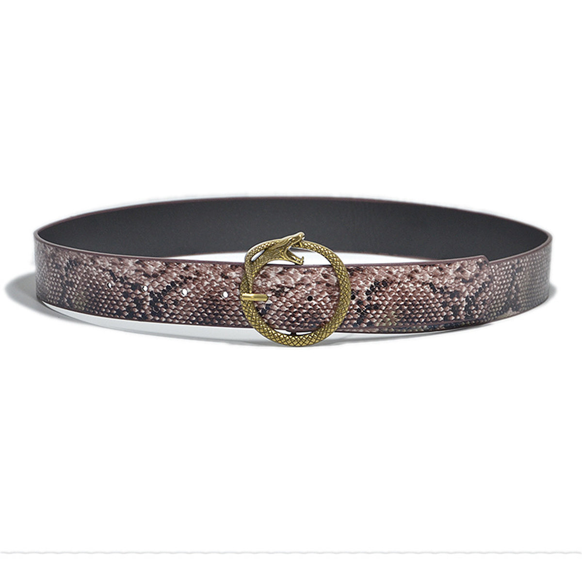 Women Snake Skin Leather Belt Fashion O-Ring Soft Faux Leather Waist Belts