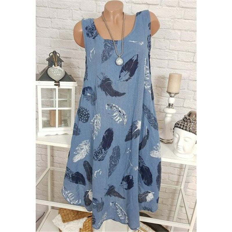 summer fashion new large size women's round neck sleeveless print dress long skirt