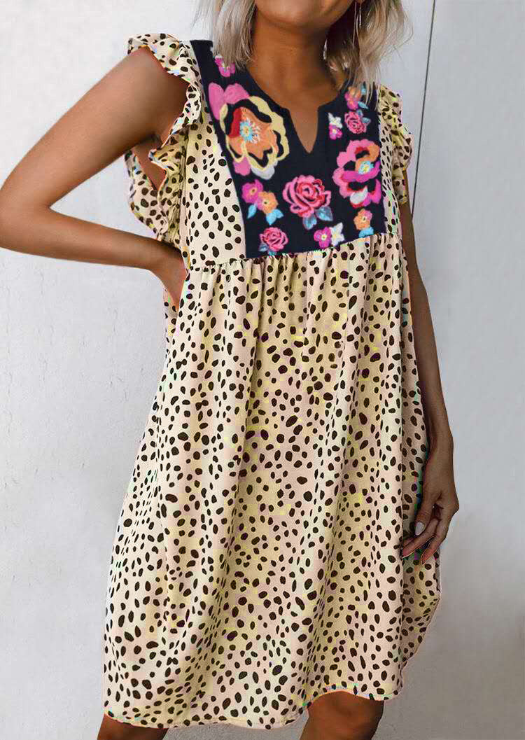 Summer women's fashion new dress leopard print stitching shirt dress