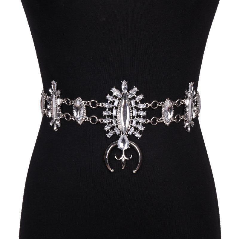 Women's belt street shooting all-match fashion personality alloy diamond-encrusted waist chain