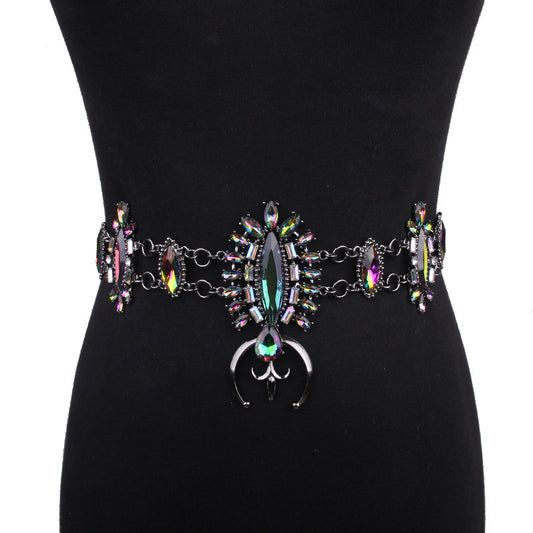 Women's belt street shooting all-match fashion personality alloy diamond-encrusted waist chain