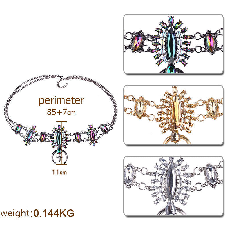 Women's belt street shooting all-match fashion personality alloy diamond-encrusted waist chain