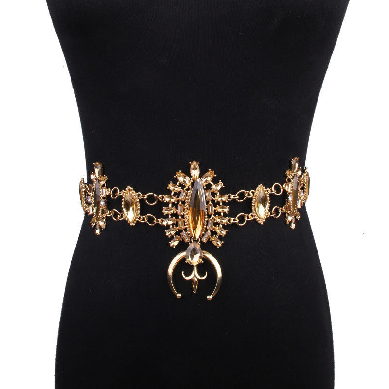 Women's belt street shooting all-match fashion personality alloy diamond-encrusted waist chain