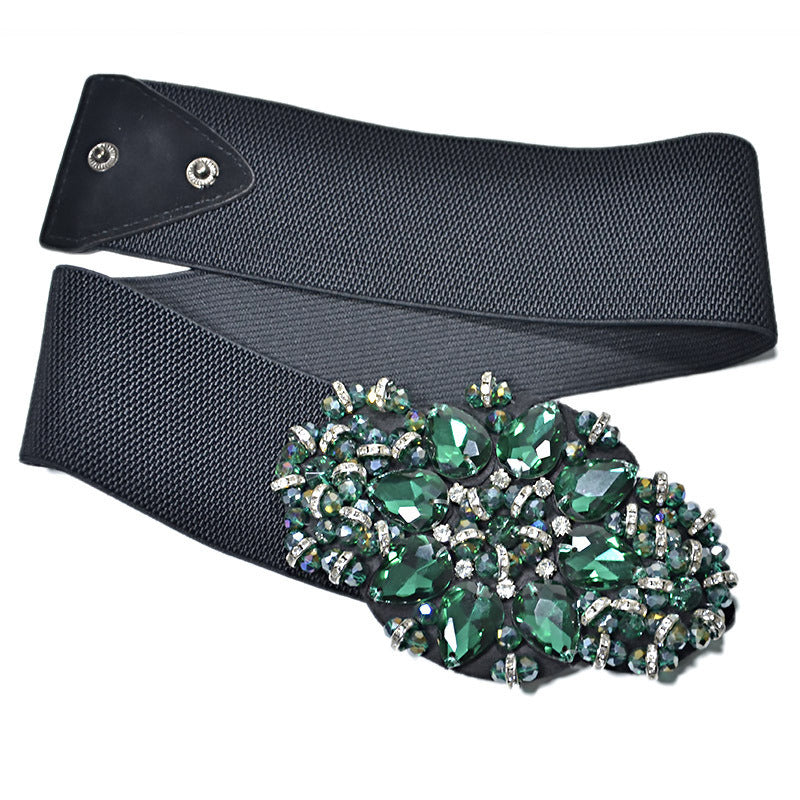 Women Retro Belts Rhinestone Cummerbunds, Floral Crystal Waistband for Female