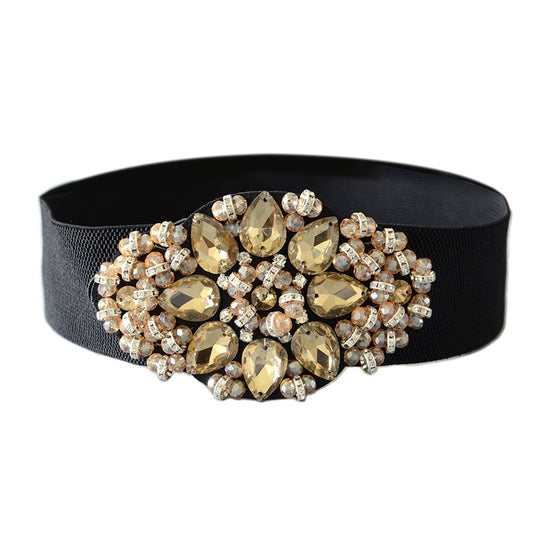 Women Retro Belts Rhinestone Cummerbunds, Floral Crystal Waistband for Female