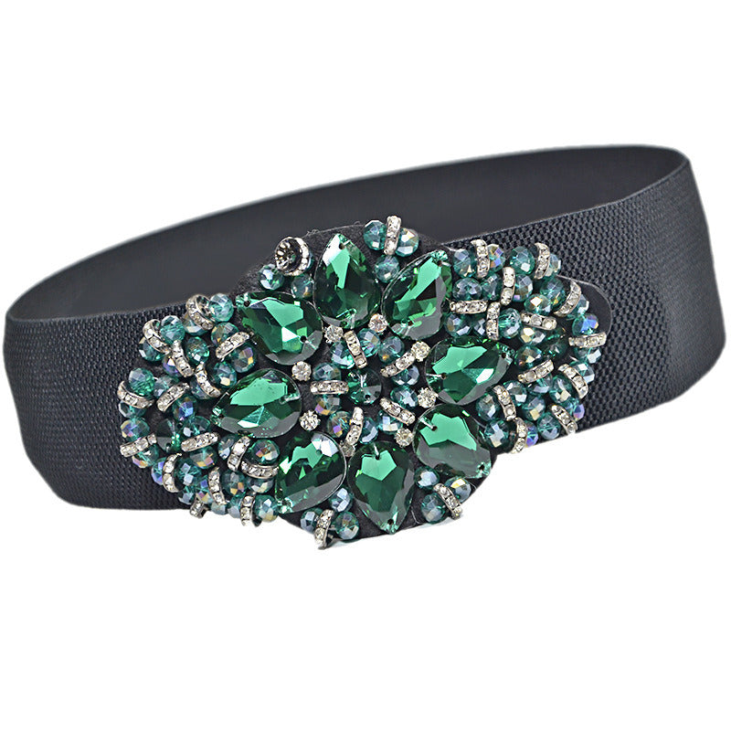 Women Retro Belts Rhinestone Cummerbunds, Floral Crystal Waistband for Female