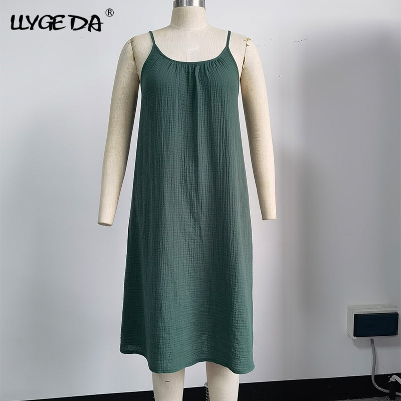 Oversize A-line Long Summer Dress Woman Slip Loose Casual Sleeveless Dresses For Women 2021 New Vacation Fashion Ladies Clothing