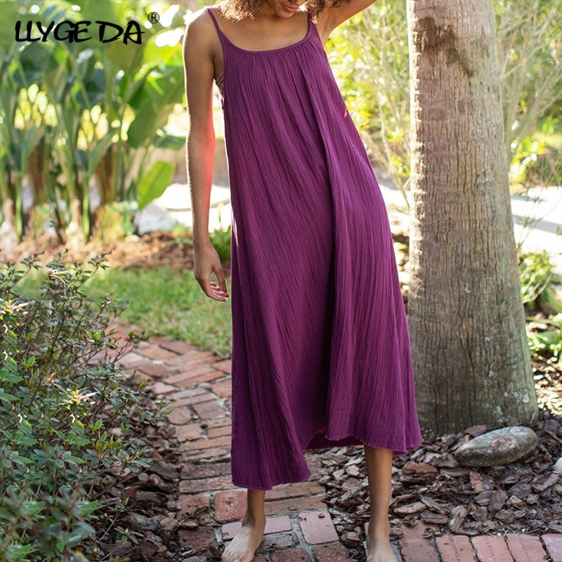 Oversize A-line Long Summer Dress Woman Slip Loose Casual Sleeveless Dresses For Women 2021 New Vacation Fashion Ladies Clothing