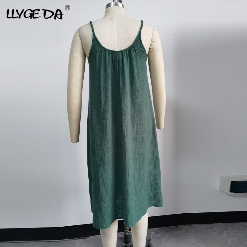 Oversize A-line Long Summer Dress Woman Slip Loose Casual Sleeveless Dresses For Women 2021 New Vacation Fashion Ladies Clothing