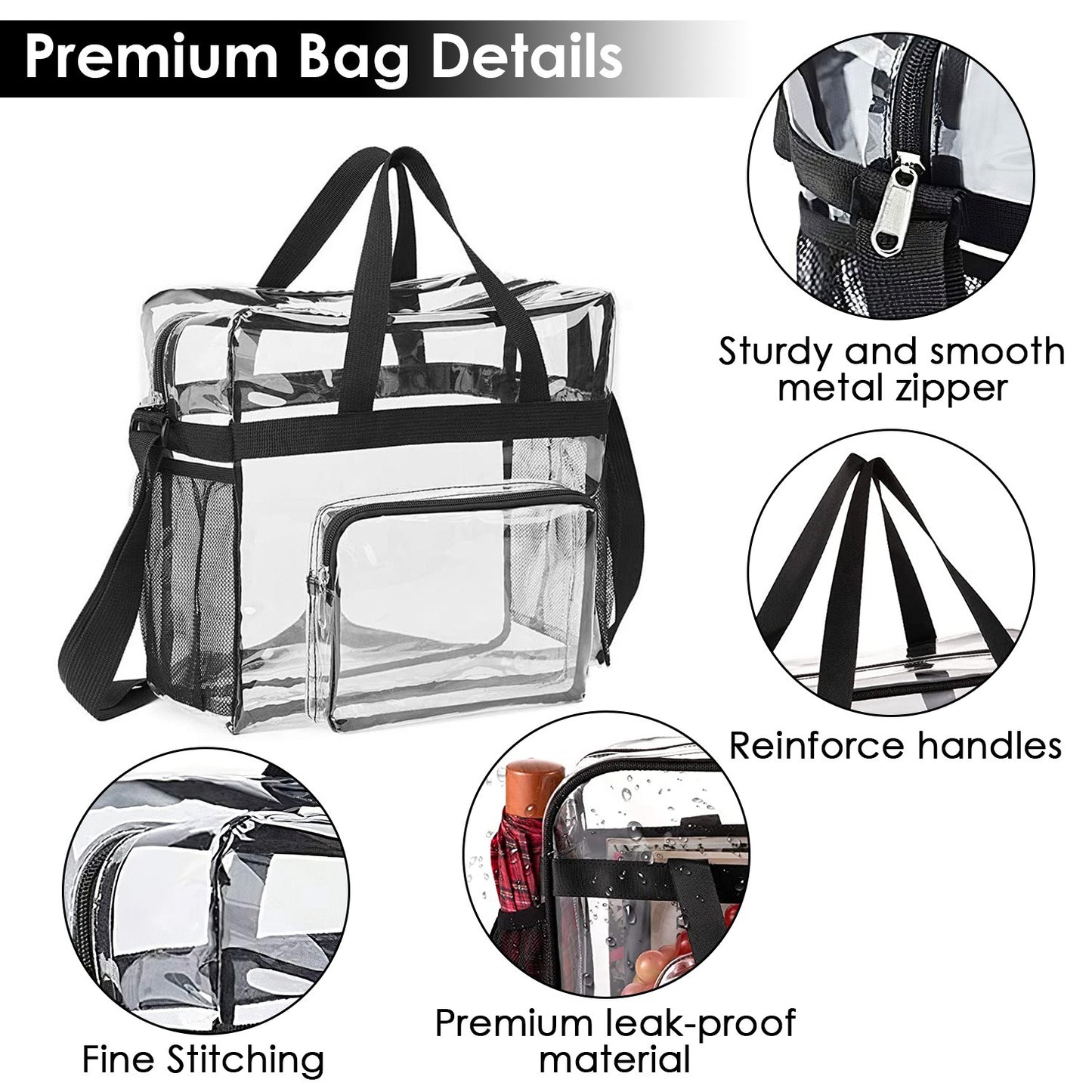 Clear Crossbody Bag Stadium Approved Clear Transparent Shoulder Bag See Through Zip Pouch Tote Bag Handbag with 11LBS Load