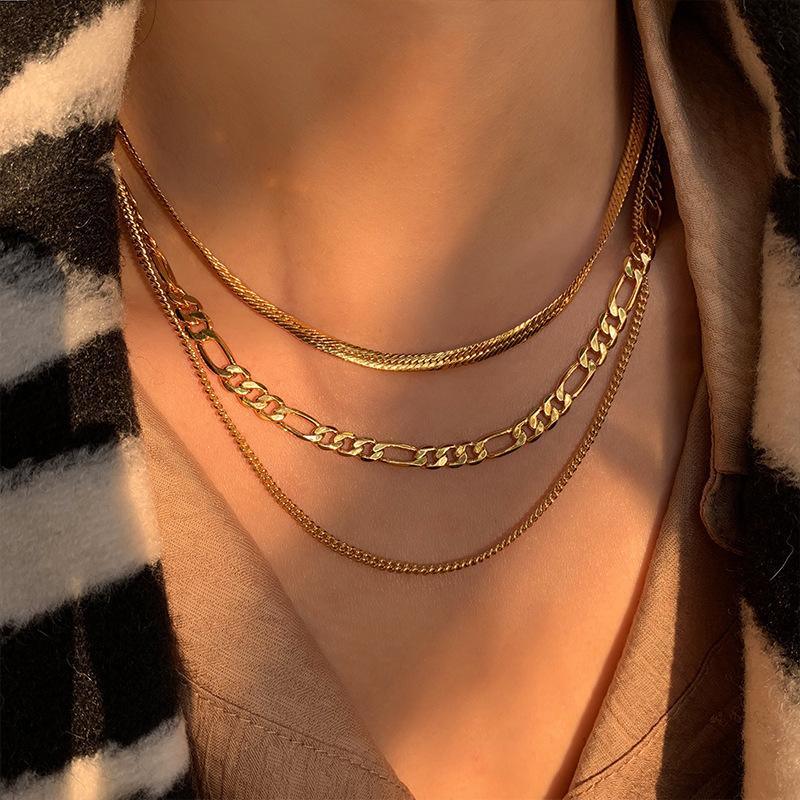 European and American cross-border wholesale titanium steel Figaro three-layer chain Amazon fashion light luxury does not fade accessories necklace woman