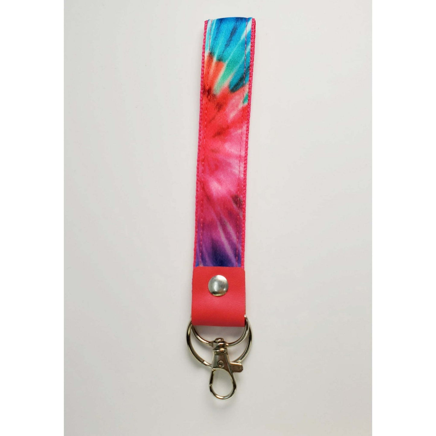 ESSENTIALS Brand Women's Adult Tie Dye Polyester Wristlet Lanyard with Shades of Blue, Pink, Red, and Purple Design