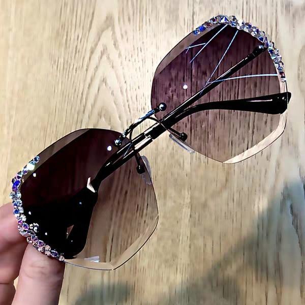 Women's Rimless Crystal Cut Sunglasses